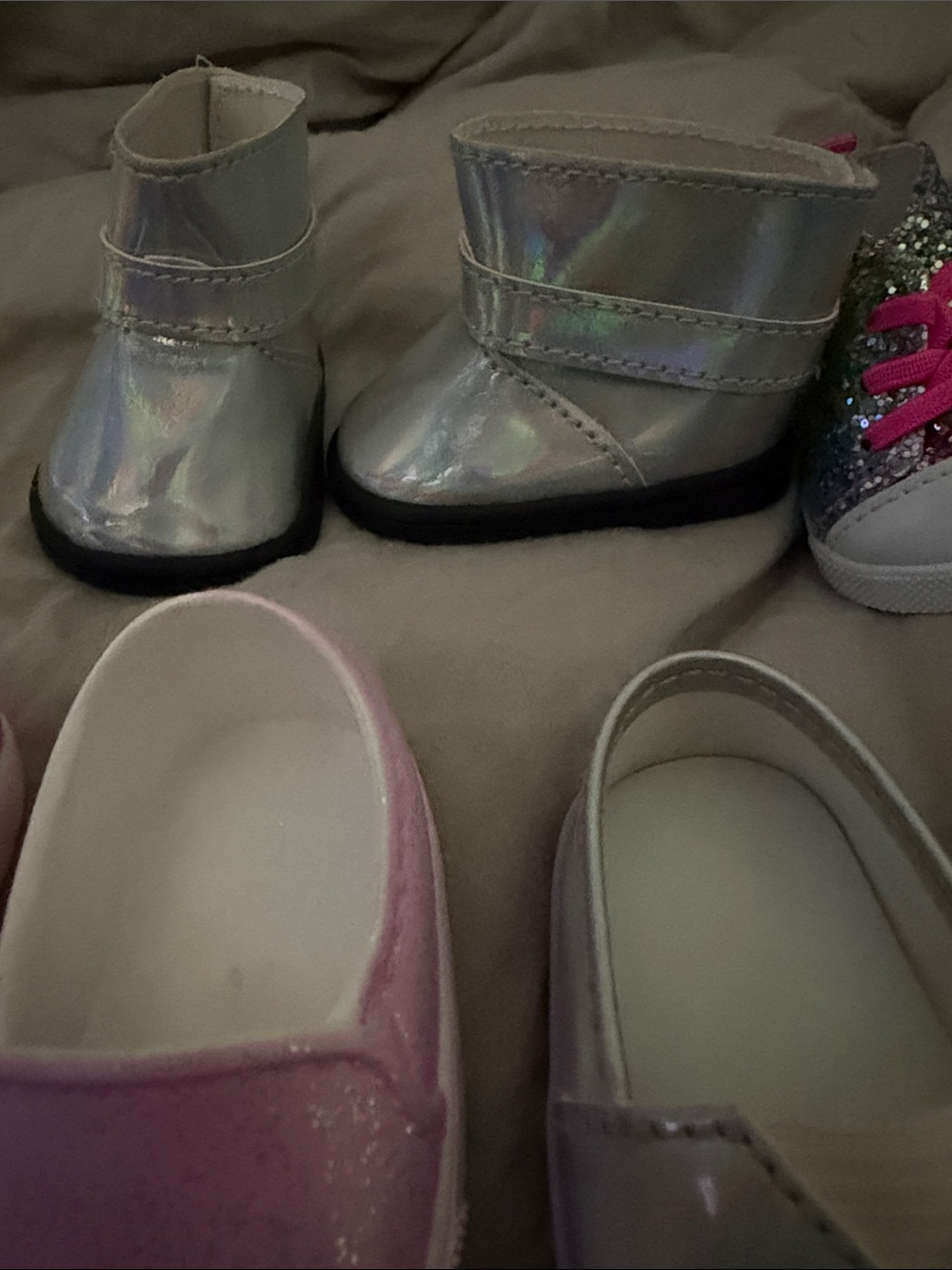 American Girl Glitter, Holographic Silver, Light-up, Pink & White Doll Shoes Set - Picture 5 of 5